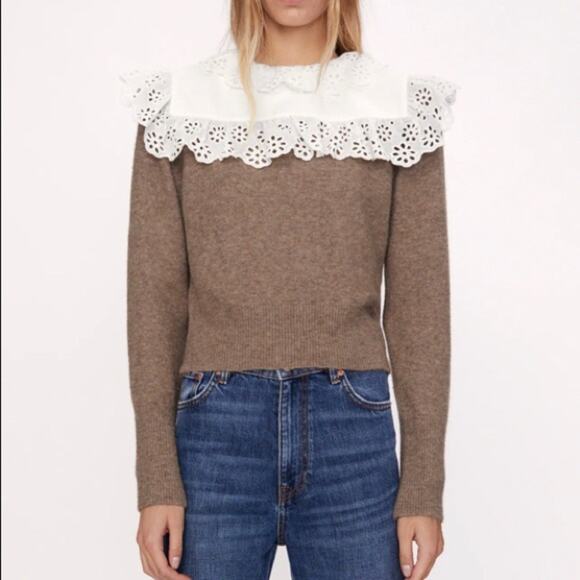 Zara wool blend brown sweater with contrasting collar Small - Picture 4 of 12